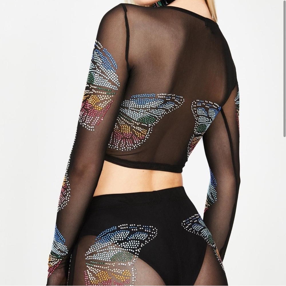 Club Exx Mesh Rhinestone Butterfly Top - Picture 7 of 8